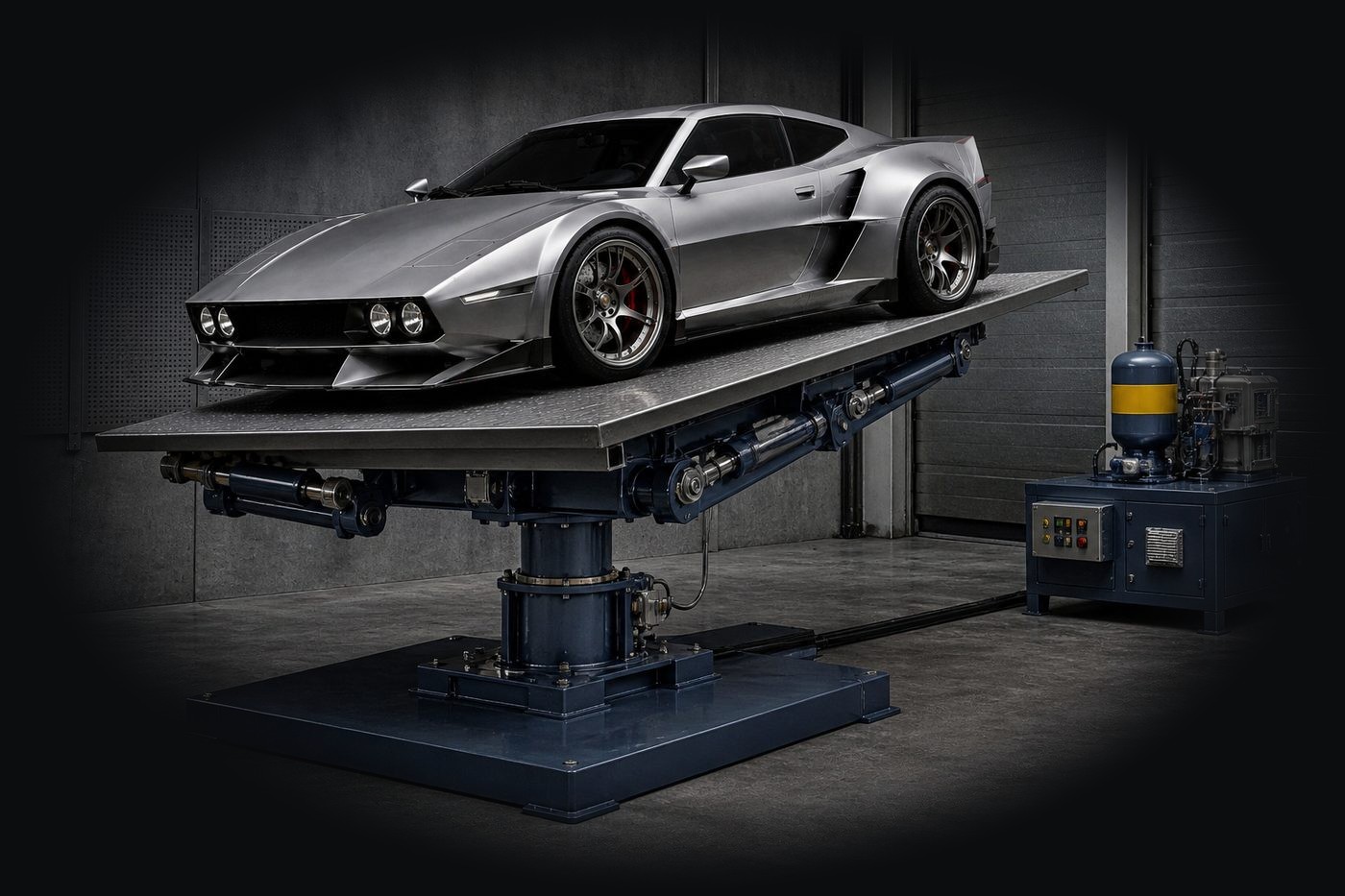 Plattform mit hydraulischen Aktuatoren und separatem Hydraulik-Aggregat